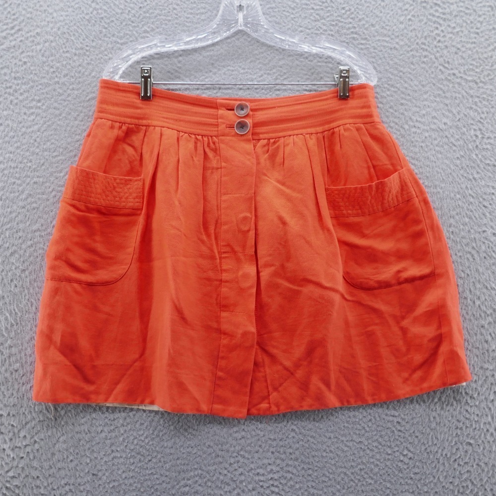 J Crew‎ Womens Dorrie Linen Mini Skirt 8 Orange Preppy Button Front Boho Casual